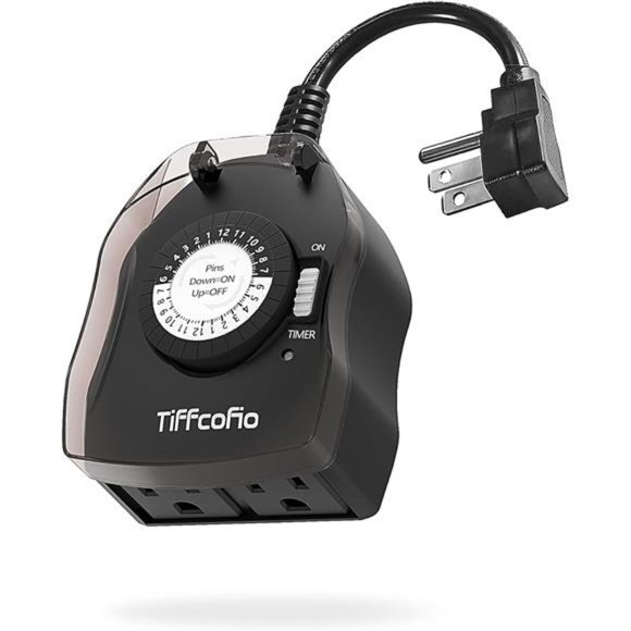 Outdoor Timer Outlet,  Outdoor Light Timer Waterproof, 2 Grounded Outlets - Picture 1 of 7